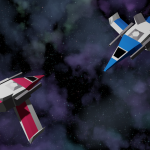 Promotional image showing two space ships flying towards each other